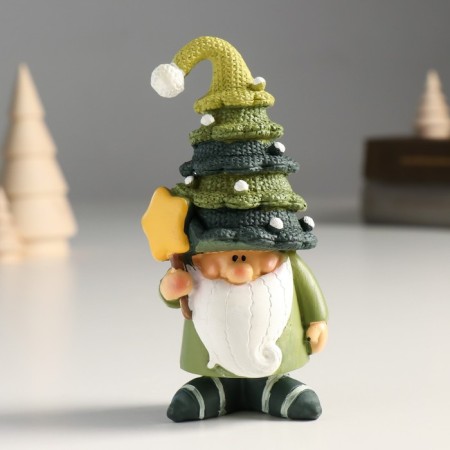 Polystone souvenir "Dwarf in a cap with a flashlight/star" Green mix 6.5x5x12.5 cm-1