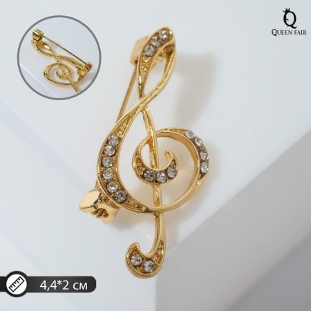 Brooch "Violin key" radiance, white color in gold