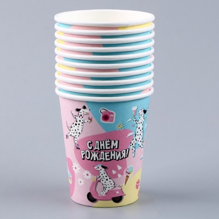 A one -time paper glass "Happy Birthday", dogs, 250 ml-2