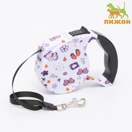 Roulette with a leash, rubber pen, 5 m, animal weight up to 15 kg, patterns on white