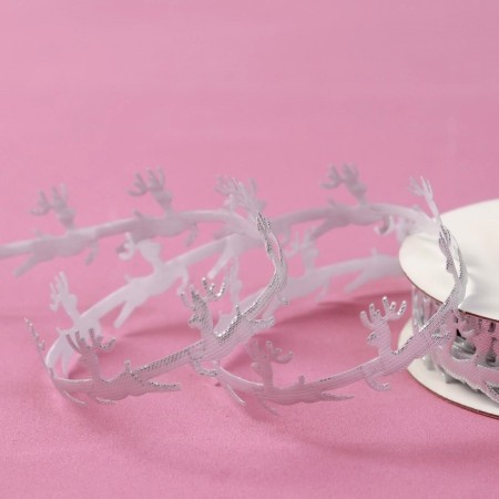 Decorative curly tape "Deer", 20 mm, 9 ± 0.5 m, silver color-1