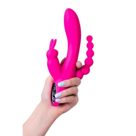Triple vibroostimulator Jos Spanky, silicone, pink color, 21 cm-6