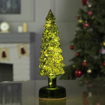 LED figure "Green Christmas tree" 9 × 29 × 9 cm, glass, batteries AAAX3 (not complete), glow warm white