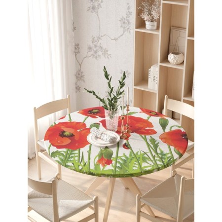 Tables on the table "Fragrant poppies", round, oxford, elastic band, size 140x140 cm, diameter 105-120 cm-2