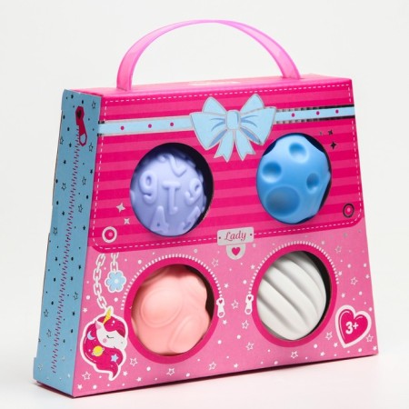 A set of developing tactile balls "handbag", with a squeak, 4 pcs, crumb I-4
