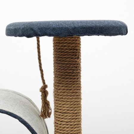 Complex for cats with a claw, with a tunnel and a shelf, 44 x 35 x 50 cm, mobbled, jute, gray-blue-3