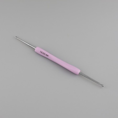 Knitting hook, bilateral, with silicone handle, d = 1.5/2 mm, 13.5 cm, lilac color-2