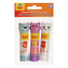 Set of adhesive pencil PVP 9 g of multi-gun animals: mor cat, cupboard, cat, cap in the form of an animal