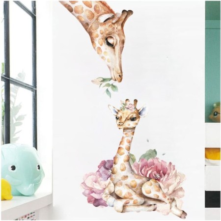 Sticker Plastic Interior color "Giraffe with a baby in flowers" 30x90 cm
