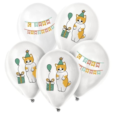Latex ball 12 "" Festive cat ", 5 pcs.-1