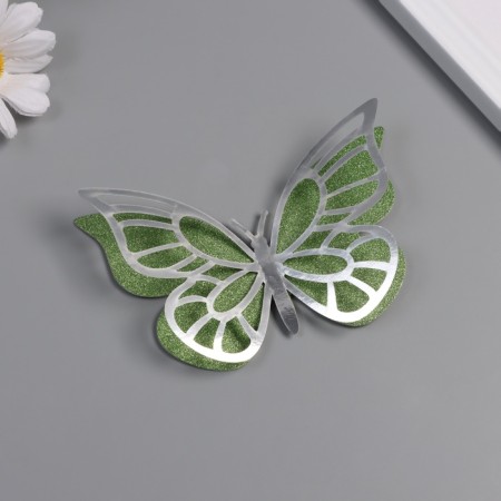 Stick paper, plastic "Butterflies, colored glitter" silver set 12 pcs 12 cm, 10 cm 8 cm-1