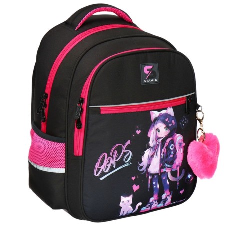 School backpack, 40 x 33 x 19 cm, ergonomic back, Stavia "anime", black/purple-1