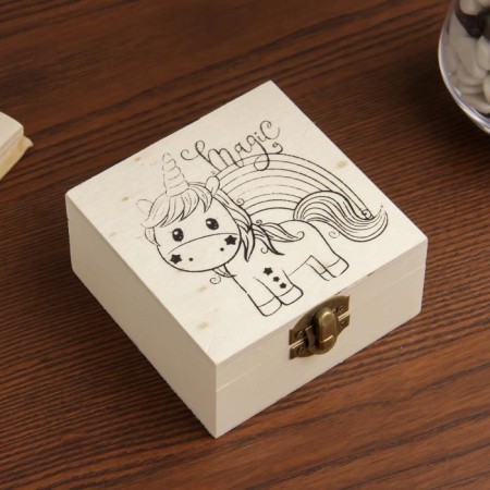 Casket wood under the painting "Unicorn and Rainbow" 5x10x10 cm