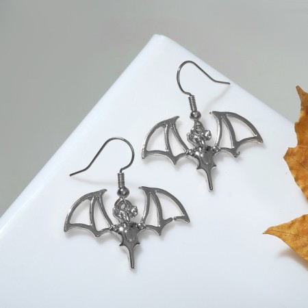 Earrings Metal "Bat", silver color-2