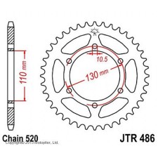 The rear star, driven JTR486 steel, chain 520, 47 teeth