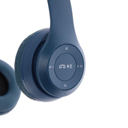 P47M headphones, wireless, full -size, BT, Microsd, microphone, AUX, with ears, blue-4