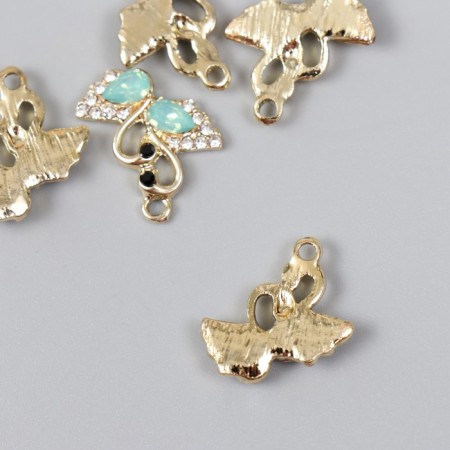 Decor for creativity metal, rhinestones "two swan" gold, green 1.5x1.8 cm-1