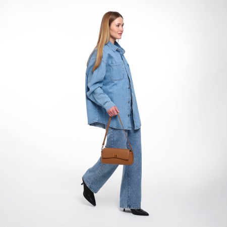 Bag Women's Messenger on the Textura valve, average size, brown color-1