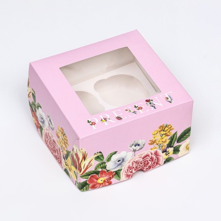 Box for 4 cupcakes with a window, "Present", 16 x 16 x 10 cm-2