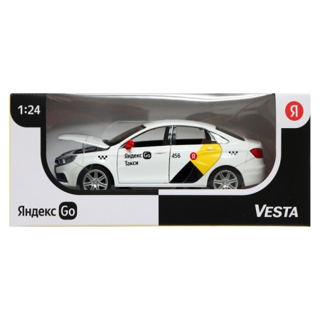 Metal machine "Lada Vesta Yandex Taxi" 1:24, doors, baggage, voiced, white color open-7