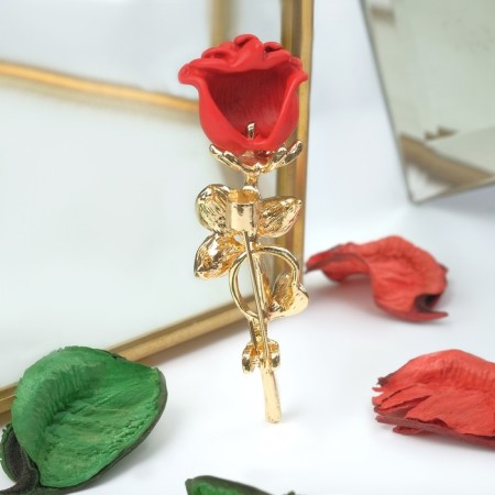 Brooch "Flower" rose, red-green color in gold-1
