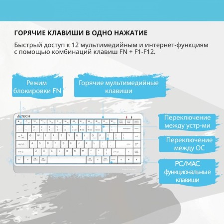 Keyboard A4Tech FSTYLER FBK11 White/gray USB wireless BT/Radio Slim (FBK11 White)-5