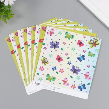Scrapbooking paper bilateral "butterflies and donuts" density 180 grams set 10 pcs 15.5x17 cm 1-1