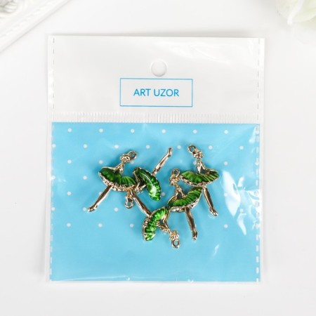 Decor for creativity metal, enamel "Ballerina in a green pack" 2.8x1.5 cm-3