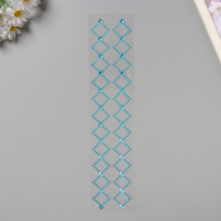 Sticker of rhinestone plastic "Pattering from a rhombus" Blue 35x8 cm-1