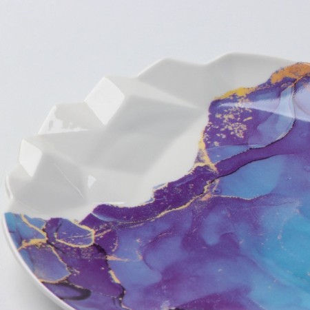 Ceramic dish for serving "marble", 17 cm, white-blue color-5
