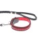 Set of a collar (34-45x2 cm) and a leash (120x0.8 cm) with a scythe, black with red