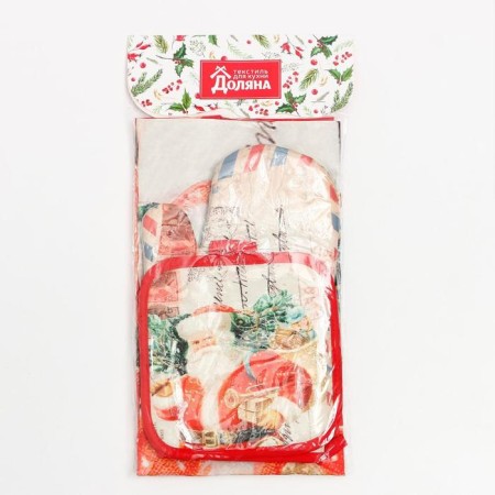 Kitchen New Year's kit “New Year”, apron 70x80 cm, sequence17x17cm, mittens-output 26x16cm-8