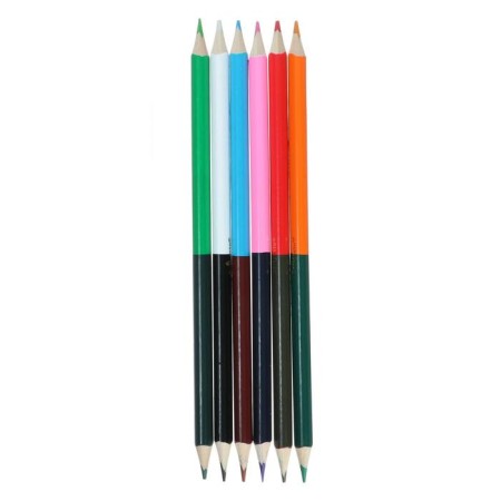 Pencils two -tone 12 colors, 6 pieces, wooden, triangular housing, in a cardboard box-1