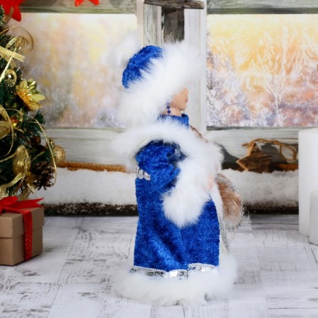 Snow Maiden "chic" in a blue fur coat with earrings, moves, 29 cm-3