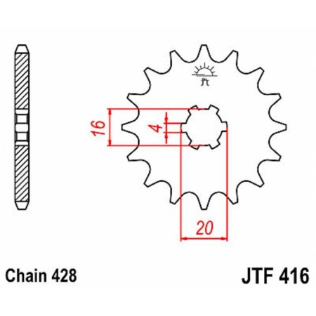 Leading star JTF416-14, F416-14, JT SPROCKETS, circuit 428, 14 teeth