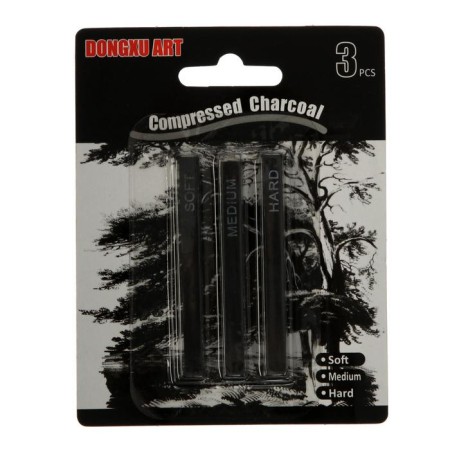Coal pressed, black, 3 pieces in the set (1 pc - soft, 1 pc - medium, 1 pc - hard)