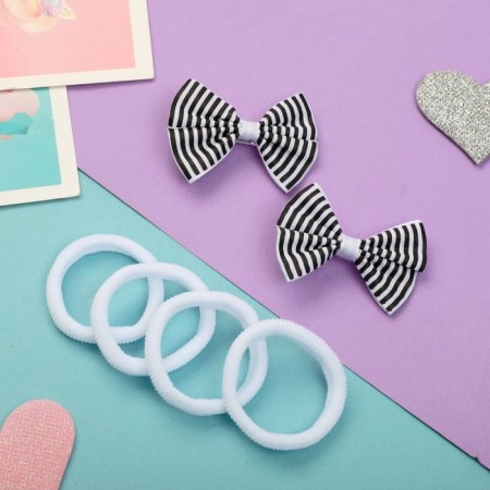 Hair set "Greta" (4 elastic bands, 2 clamps) strips, black and white-1