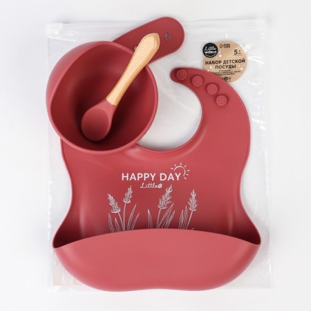 Set for feeding: bib, plate on the suction cup, spoon, m & b, cherry-5