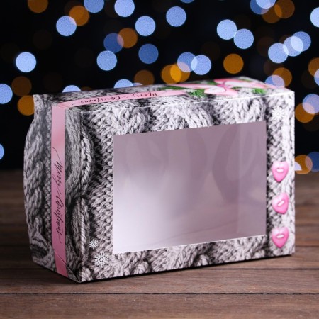 Packaging for 6 cupcakes with the window "Warm New Year", 25 x 17 x 10 cm, 1 pc.