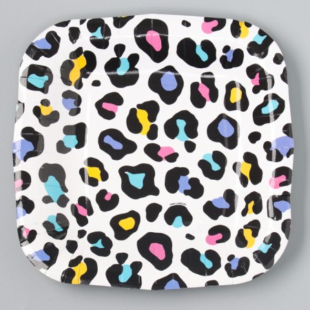 Disposable plate paper square "leopard", bright, 16.5x16.5 cm-1