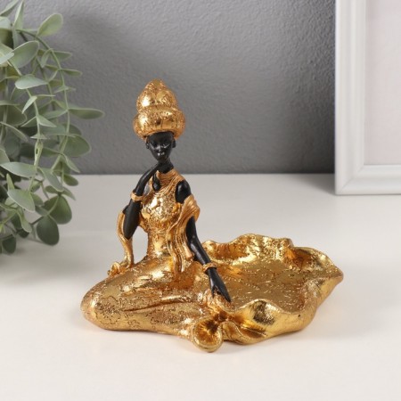 Souvenir Polystone stand "African Adeol in a dress with hem" Gold 11x16x14 cm