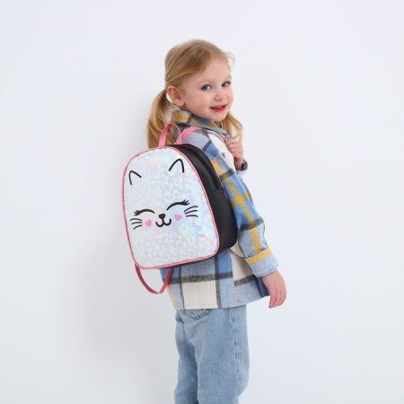 Baby backpack for girls Artificial leather, meow, cat, holography, 27x23 x 10 cm-8