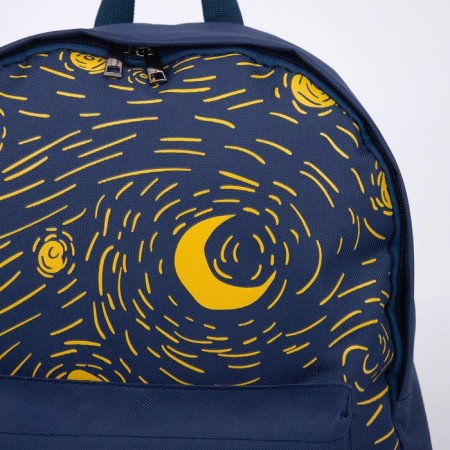 Backpack school textile art, with an overflowing patch, the color of the dark blue-9