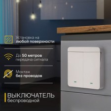 Wireless switch VVL-0011, 2 keys, radius up to 50 m, 10A, 220 V, white