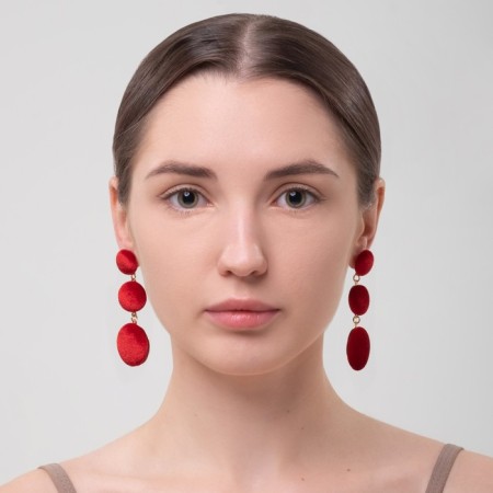 Earrings Assorted "Libero" three discs, red color in gold-3
