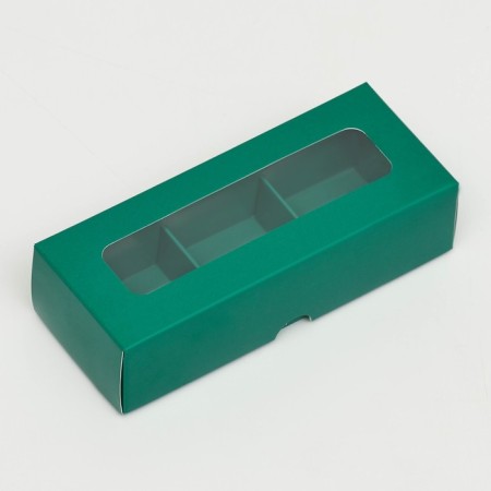 Folding box for 3 sweets, 13.7 x 5.5 x 3.5 cm, emerald-1