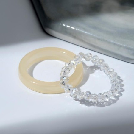 Ring set 2 pieces "Crystals" pebbles and smoothness, yellow-white color, size mix-1