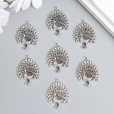 Decor for creativity Metal "Peacock" silver set 7 pcs 3x2.1 cm-1