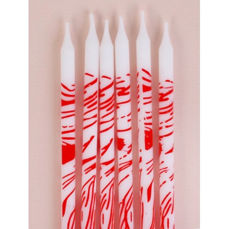 Candles for the cake "wavy lines", 6 pcs, white with red-3