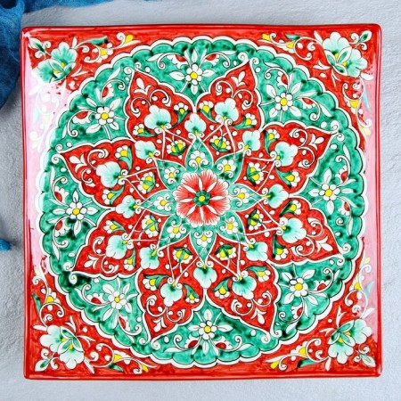 Largan Rishtan ceramics "Patterns", 33 cm, square, red-1
